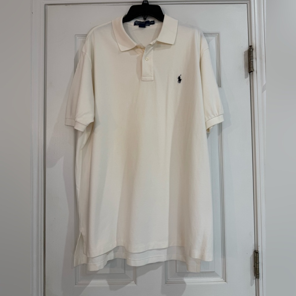 Polo Ralph Lauren Men’s Polo Shirt Off-white Blue Logo Cotton Size XXL - Picture 1 of 5
